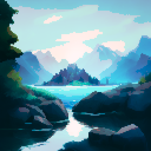 Lakeside, mountains, summer, sunshine, beautiful nature, fantasy 