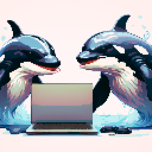 killer whales typing on a laptop