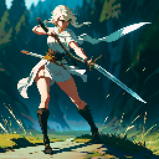 swiping sword, sword attack, sword swinging, closeup of sword blade, full-body art, full-body image, sword fight, pixel art, sRGB