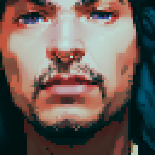 carlos cool guy, no moustache, chin hair, tired, dark eyes, sRGB, pixel art
