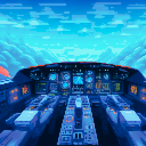 spaceship cockpit interior, blinking lights, knobs, dials, looking out into space, first person view, moody atmosphere