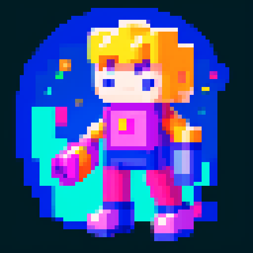 pixel little astro truper game character, full body, blaster, vibrant pixel art, sRGB