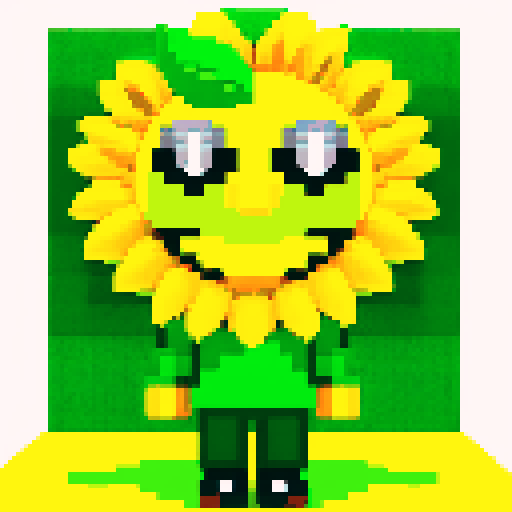 sunflower with smiling face, green pants