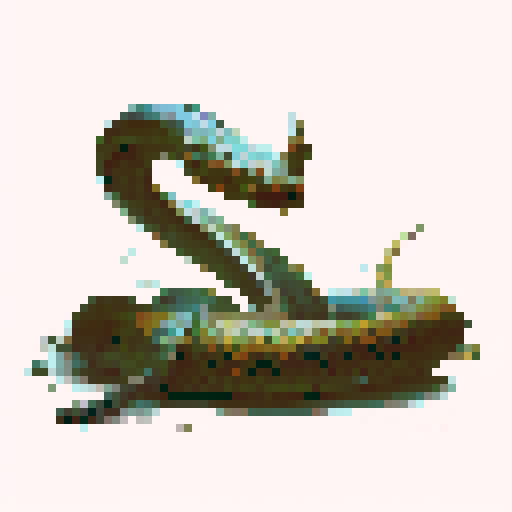 Vicious looking spined snake coiled and ready to attack, dark colored