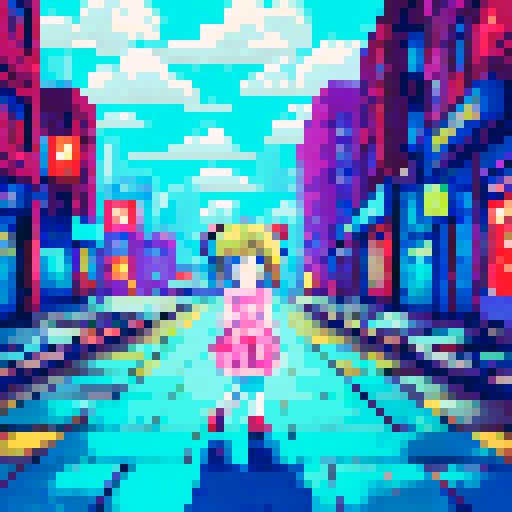 Anime girl with a plaster on her cheek, standing in a dark alleyway with a portrait of a loved one in her hand, surrounded by pixelated street art and a neon-lit urban landscape in sRGB style