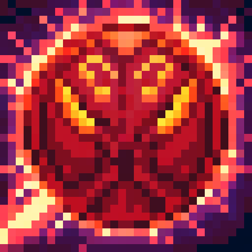 A fierce, fire-breathing monster with bright red scales, sharp claws, and glowing yellow eyes, captured in a game icon-style 32x32 pixel art using the sRGB color space, showcasing its powerful skills in a close-up, skill art portrait