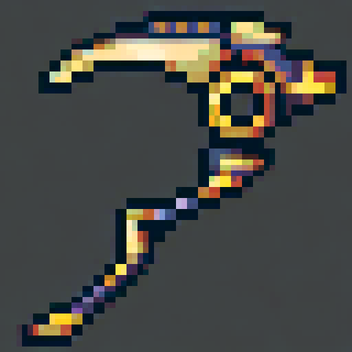 black and gold scythe, glowing, modern style, fantasy RPG