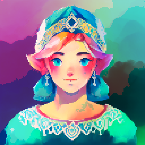 fox, traditional Russian dress, vibrant colors, intricate embroidery, flowing sleeves, ornate headpiece, fur collar, delicate lace, floral patterns, snowy backdrop, majestic pose, regal expression, golden accents, swirling patterns, fine brushstrokes, rich textures, intricate details