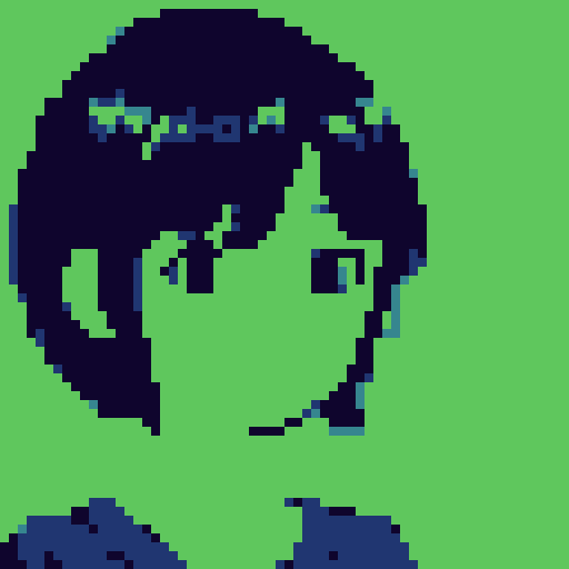 simple anime girl, short hair, pixel art, old computer screen style, sRGB
