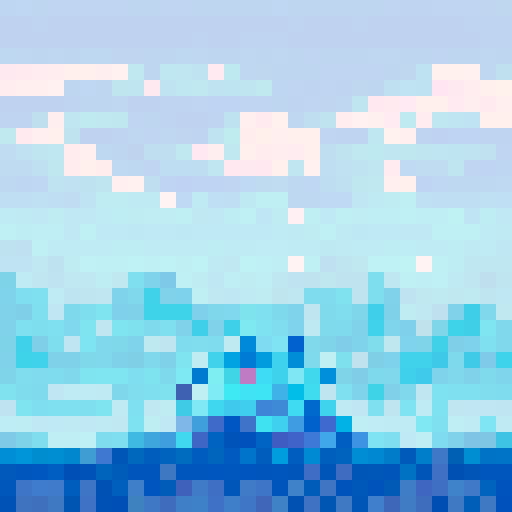 Winter landscape, snow-covered trees, bright and moody sky, pixel art style, sRGB color space, afternoon setting, scenic background, serene landscape