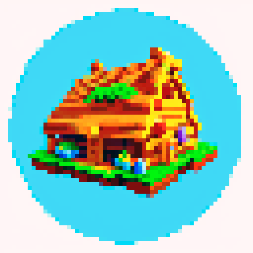 A pixel machine, on a landscape background