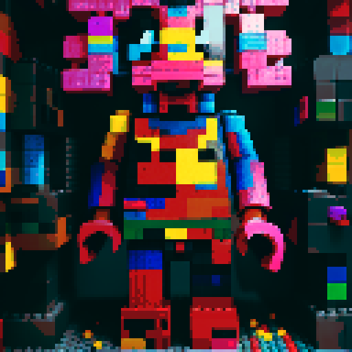 colorful pixel lego blocks arranged in a playful, vibrant composition, showcasing the intricate details and vibrant colors of pixel art in the sRGB color space