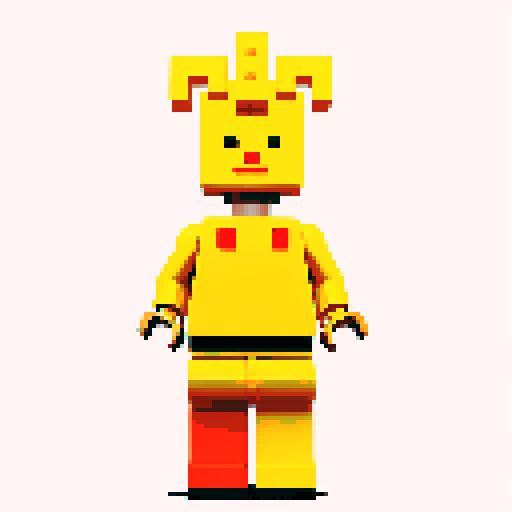 lego pixel, vibrant colors, blocky shapes, small plastic bricks, isometric perspective, retro video game, low resolution, 8-bit graphics, sharp edges, square grid, limited color palette, nostalgic feel, brick-built characters, iconic lego logo, digital recreation, detailed textures, crisp lines, simplified forms, nostalgic gaming vibes gold color body 