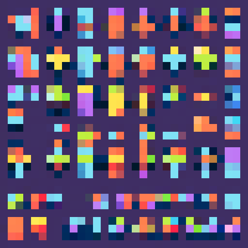 retro computer sprite sheet, top down, pixel art, sRGB, outline, vibrant colors, detailed character animations, blocky objects, 8-bit style