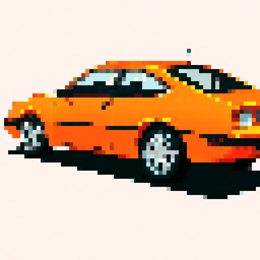Pixel art of an orange sedan resembling a late 90s Dodge Neon