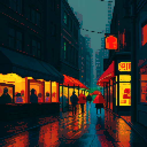 Late night smoke downtown gritty and rainy