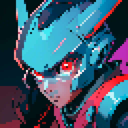 robot head, square-shaped with rounded edges, metallic silver color, glowing red eyes, wires and circuits visible, retro pixel art style, low resolution, limited color palette, jagged edges, sharp corners