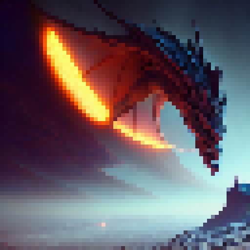 Imagine a majestic white dragon, with shiny and gleaming scales. It is lying on a hill overlooking a medieval-style walled city, located in a green valley surrounded by mountains. The dragon watches the city calmly, watchful but not threatening. The image should have a 8-bit pixel art style, with a detailed and texture-filled design.