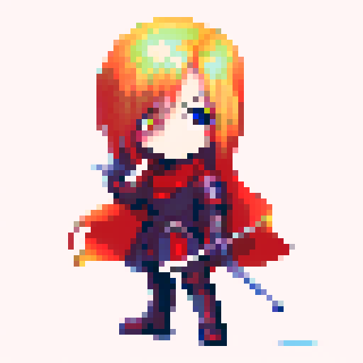 pixel art of anime character, knight with sword