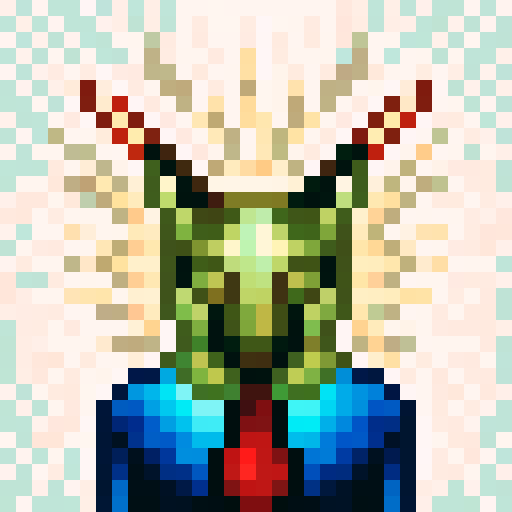 A character with a head cover, vibrant colors, stylized features, intricate details, symmetrical design, and glowing effects in a 32x32 pixel art game icon using sRGB skill art