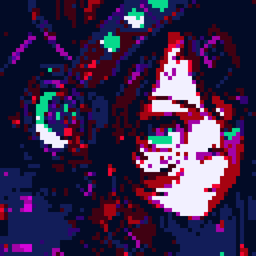 cyberpunk anime girl with cat ears, headphones, and cyborg eyes, in a landscape portrait showcasing vibrant neon cityscape and futuristic technology