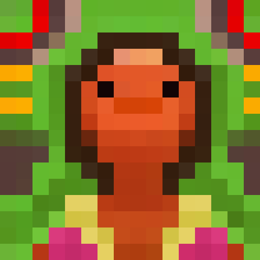 Sweet-faced mango with big eyes, blushing cheeks, and a cute smile in a 16x16 pixel portrait.