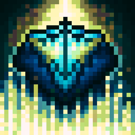 Create a paladin spell icon with a skillful, close-up depiction in 32x32 pixel art style, featuring a glowing aura, shining sword, and intricate holy symbol on a background of divine light in sRGB color