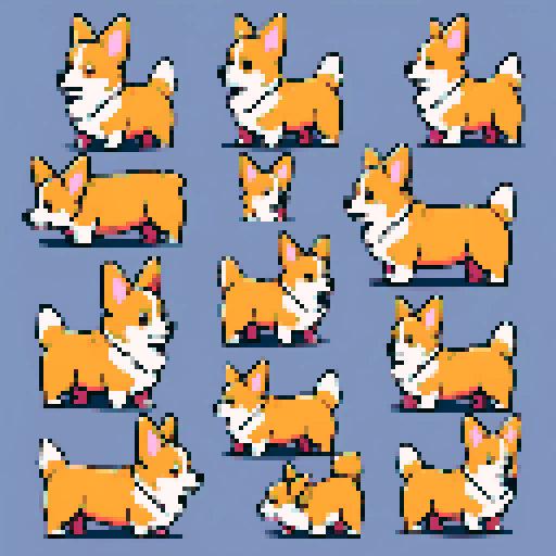 9 cute corgi dog sprites 