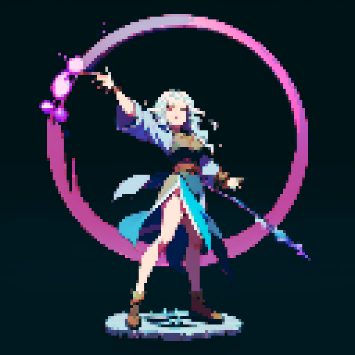 full-body image, sorceress, floating, arms out, magic circles, magic power, spell, evil sorceress, evil witch, magic symbols, sRGB, pixel art