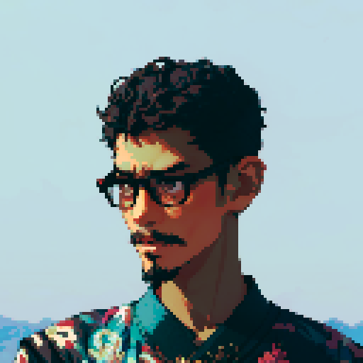 Southeast Asian man, short curly hair, round glasses, tanned, goatee, diamond shaped face, black eyes, age 25, wearing a cloaks