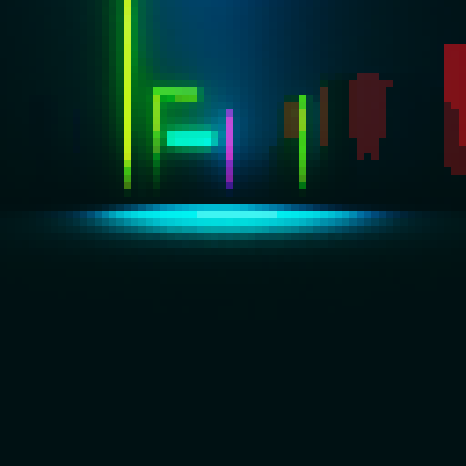 "Futuristic, pixelated spaceships with neon blue and yellow designs zoom through a digital landscape, leaving behind vibrant trails of light."