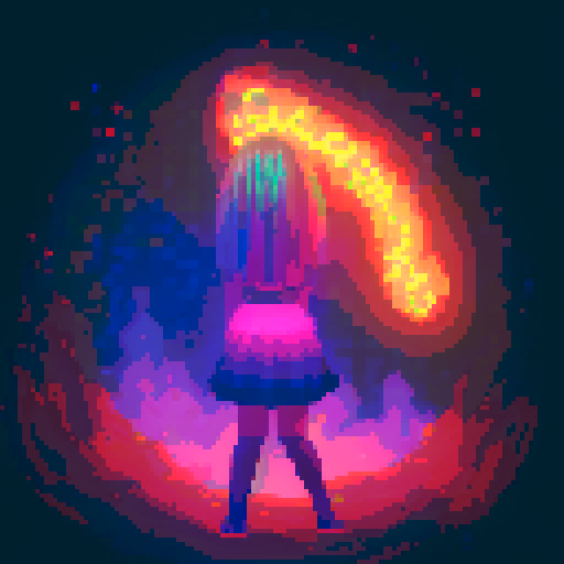  Mage anime girl with flowing hair, fluorescent tattoos, and a glowing staff,  floating in her evil lair