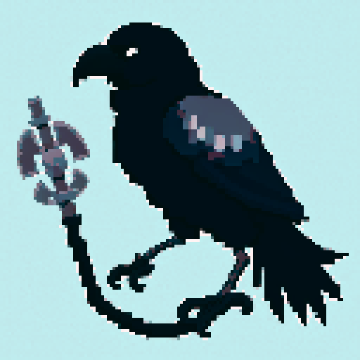 old antropomorphic raven druid with grey beard, with staff in hand