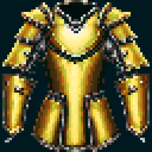 Yellow paladin armor with intricate, gleaming etchings, towering pauldrons, and a sharp, pointed helm, crafted with a stylized, game asset design in mind