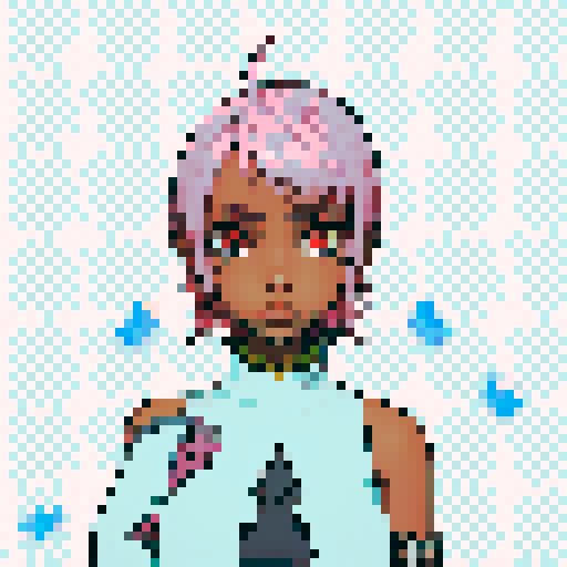 Teenage black girl with pink hair and orange eyes