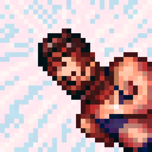 Boldly rendered, a fierce warrior with piercing eyes and a braided beard stares straight ahead, his stoic expression accentuated by high-saturation colors and dynamic shading, all in a skillful 32x32 pixel art style perfect for a game icon.