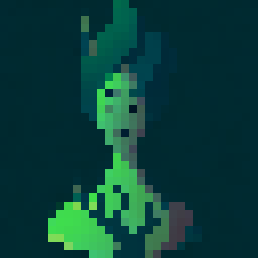 32x32 pixel art dryad favicon, sRGB, close-up, skill art, game icon, portrait, with vibrant green leaves and flowing hair