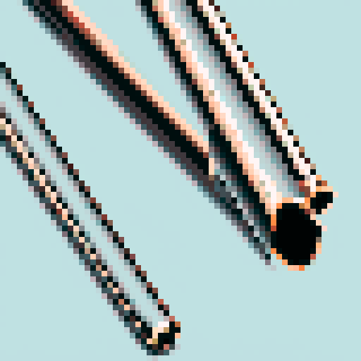 vertical shiny copper pipe with a black stroke around it and a white background