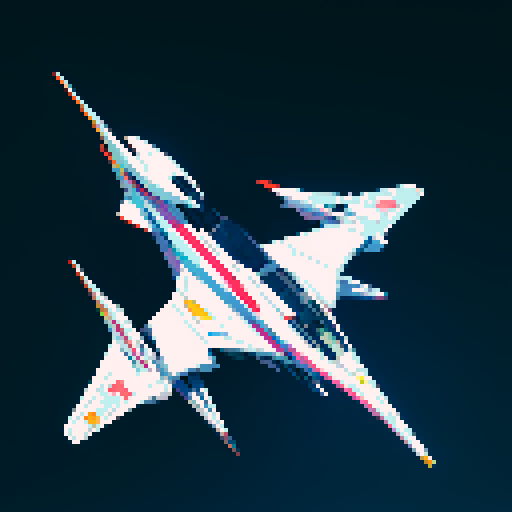futuristic spaceship, topview, sleek and streamlined, hovering mid-air, vibrant neon lights, pixelated sRGB aesthetic