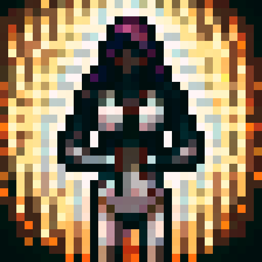 Draw a woman of middle eastern descent. She is wearing a white headscarf that covers her hair and the lower half of her face. She is topless. She wears a red loincloth that only covers her groin and trails to her knees. She wears a pair of sandals on her feet. Have her in an idle standing pose. 

Draw in Pixel Art; this will be a NPC sprite for a video game