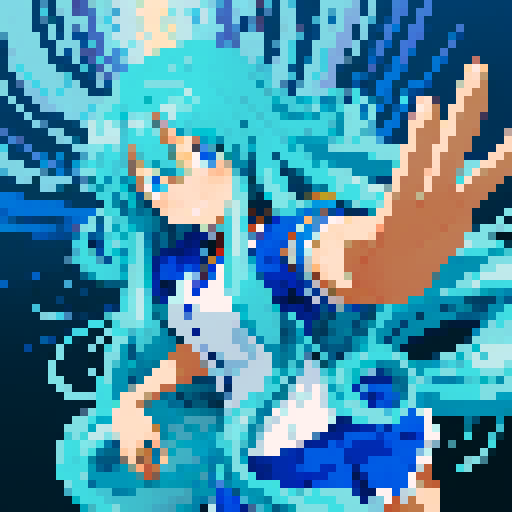 anime girl with long, flowing hair, bright blue eyes, and a mischievous smile, standing proudly in a revealing school unifor, with a 16 bit style that pops against the sRGB color palette