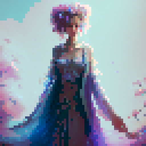 magic girl, flowing pastel-colored dress, long flowing hair, holding a glowing staff, surrounded by vibrant flowers and whimsical creatures, in a lush enchanted garden, with a hint of ethereal glow