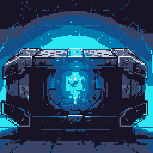 mystery box, stone, metall, shiny, pixel art, sRGB, vibrant colors, glowing lights, intricate patterns
