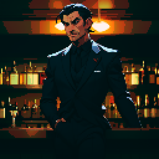 A man bartender, in noir bar