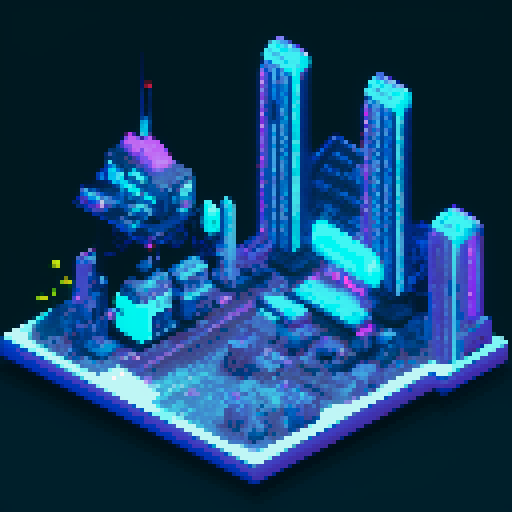 Futuristic city shop with gadgets and computers