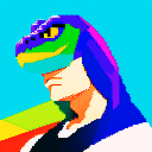 Elon Musk, basilisk, pixel art, vibrant colors, sharp edges, sRGB