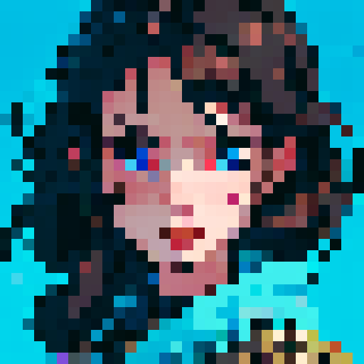 western style, simplified, portrait avatar, woman with shoulder length dark hair, looking at the camera, blue palette, close up

blinking