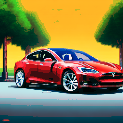 Photorealistic whole Tesla Model S, centered, three-quarter view, right front wheel, clean background, realistic colors, pixel art style
