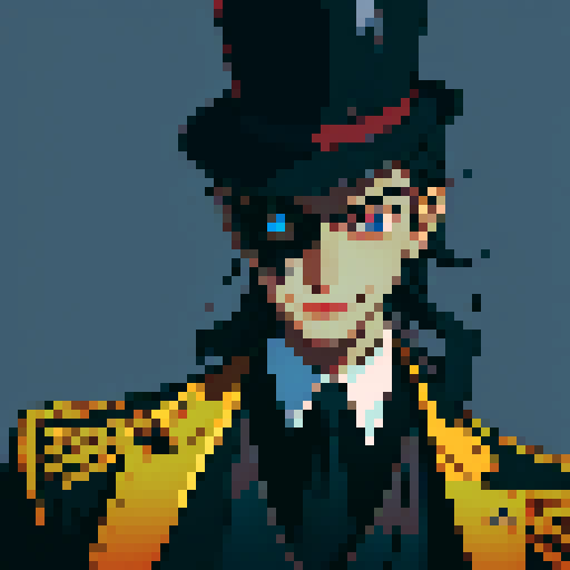 A Guy In A Black Formal Suit, With A Tie And Top Hat, And A Smile Mask Covering His Entire Face. Gold Details On The Suit. Anime Style