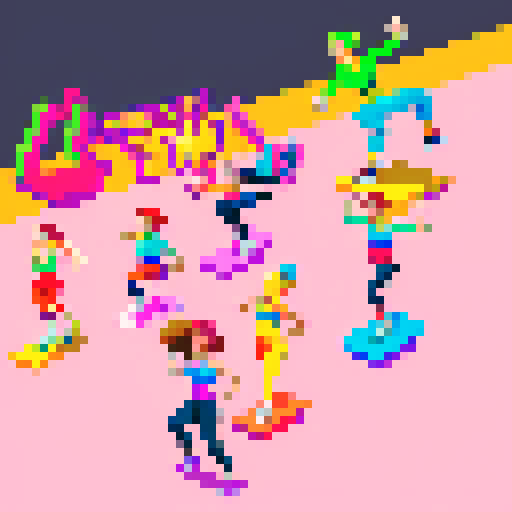 vibrant, energizing colors, dynamic imagery of athletes in action, bold typography, healthy foods, workout equipment, uplifting slogans, determination, vitality, empowerment, inviting viewers, join the journey, better health, fitness, pixel art, sRGB